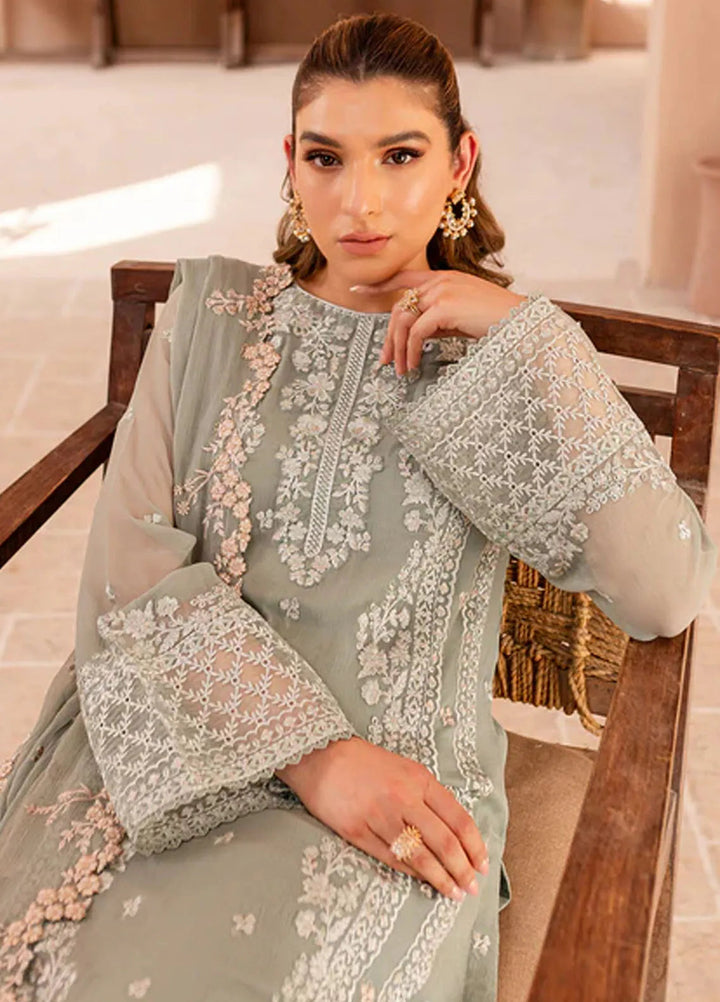 Ensembles By Azure  Embroidered Chiffon Suit Unstitched 4 Piece AZ24EF SSES-069 Sage Serenity - Festive Collection