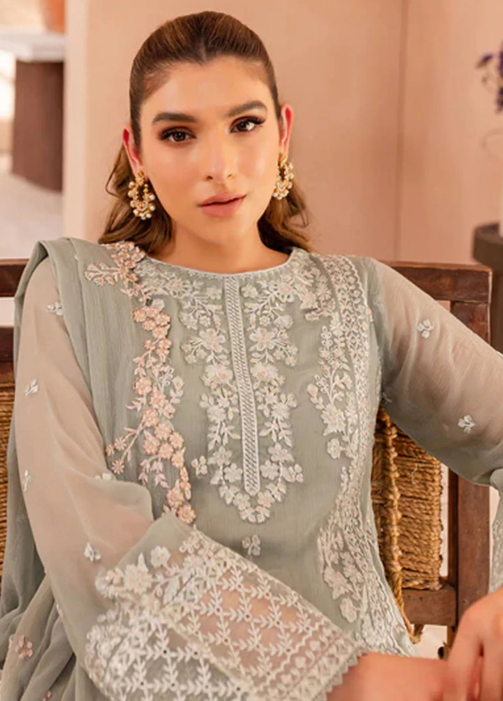 Ensembles By Azure  Embroidered Chiffon Suit Unstitched 4 Piece AZ24EF SSES-069 Sage Serenity - Festive Collection
