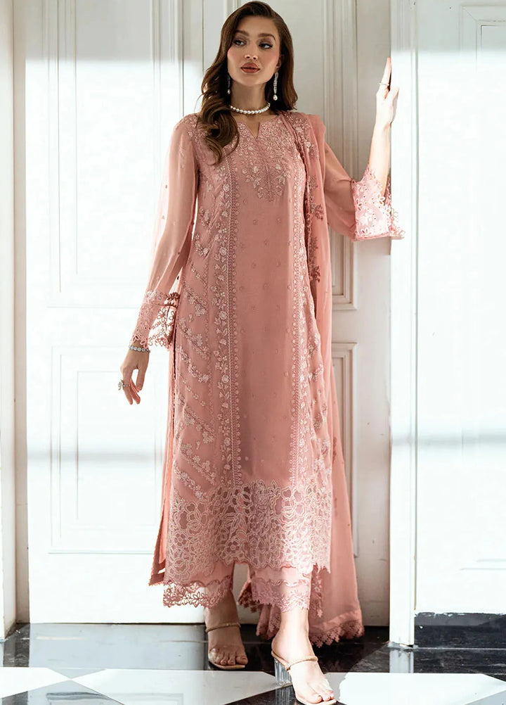 Ensembles by Azure Embroidered Chiffon Suits Unstitched 3 Piece AZU25ED Faded Blush - Festive Collection