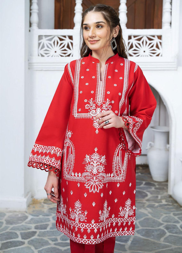 Esra Fashion Casual Pret Embroidered Lawn Kurtis D-01 RED