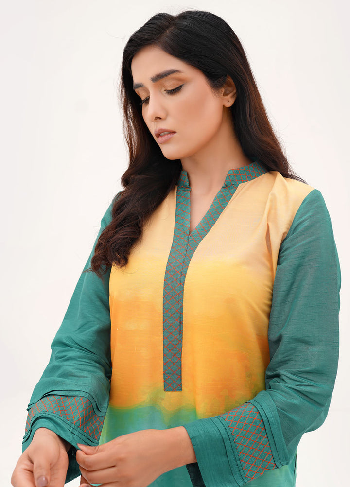 Farah Agha Pret Printed Silk 2 Piece Suit Bloom