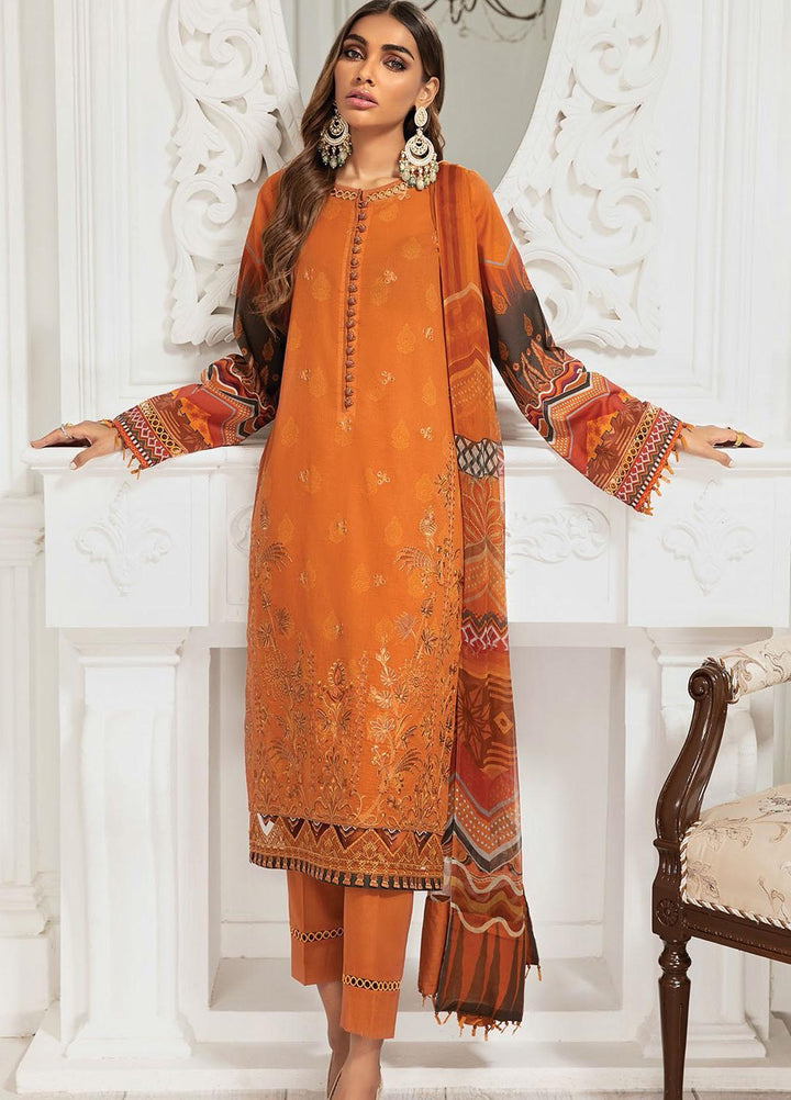 Farasha Embroidered Lawn Suits Unstitched 3 Piece FSH21-L3 01 Rust Fire - Festive Collection