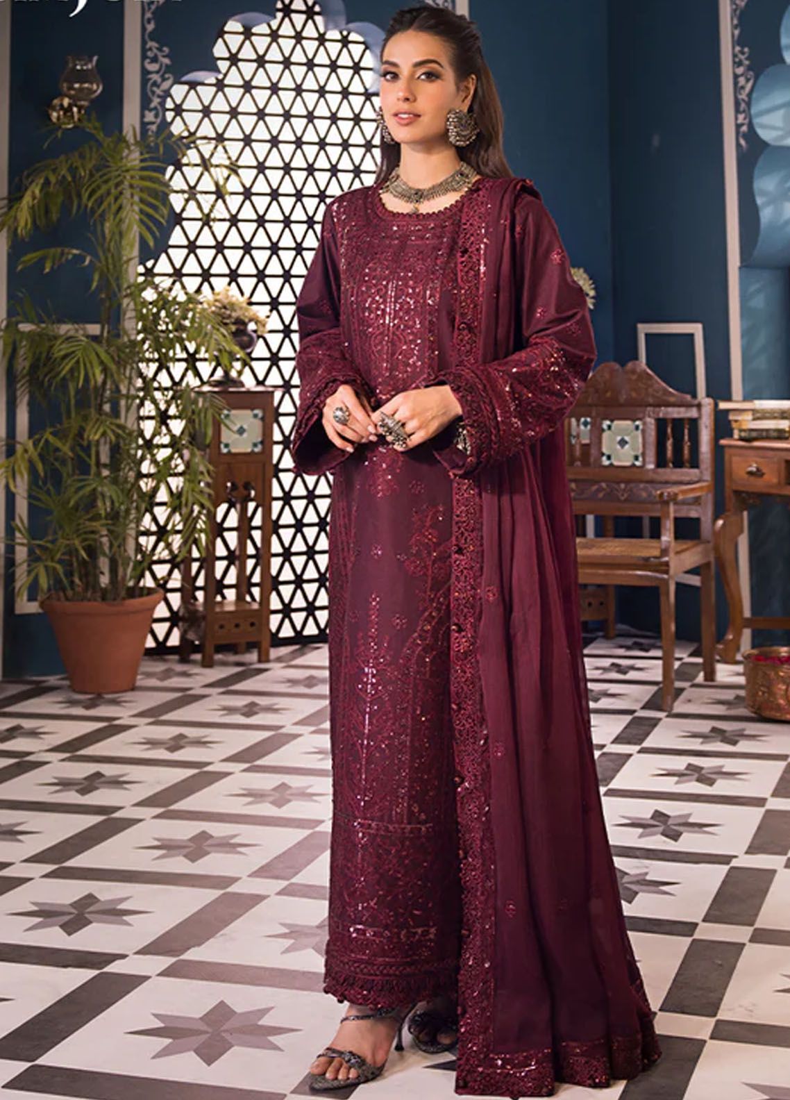 Fasana-e-Ishq By Asim Jofa Embroidered Lawn Suit Unstitched 3 Piece AJ24F AJFI-28 - Luxury Collection