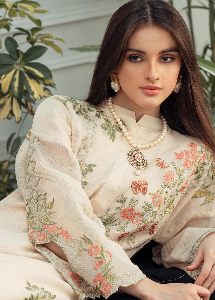 Fascino Embroidered Khaadi Net Suits Unstitched 3 Piece FN22F Butterscotch - Festive Collection