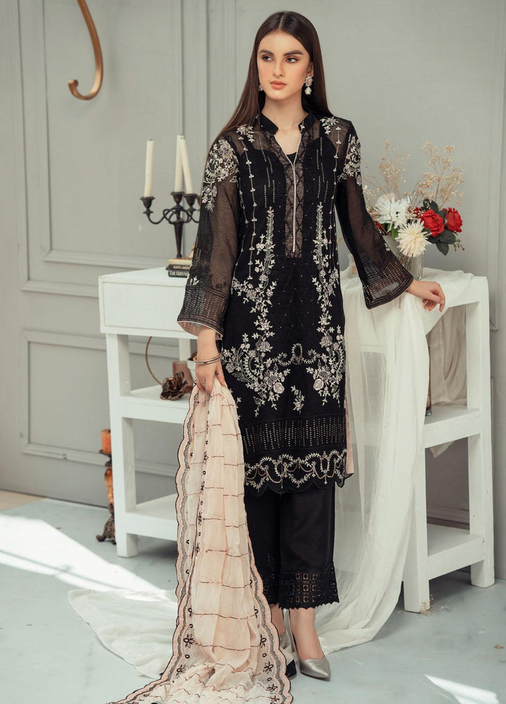 Fascino Embroidered Khaadi Net Suits Unstitched 3 Piece FN22F MIDNIGHT DREAM - Festive Collection