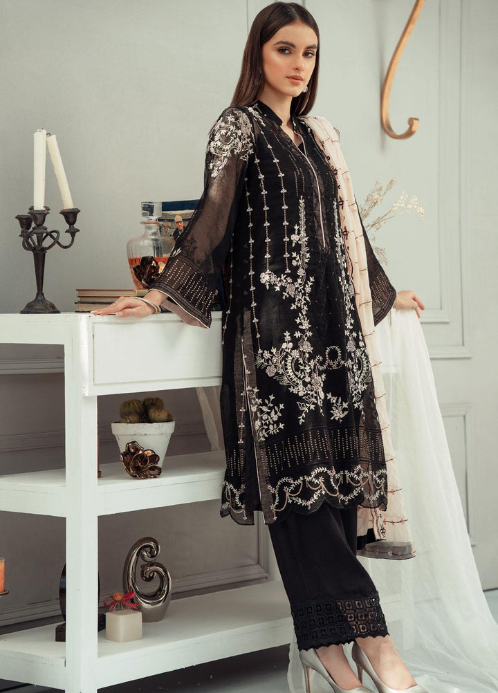 Fascino Embroidered Khaadi Net Suits Unstitched 3 Piece FN22F MIDNIGHT DREAM - Festive Collection