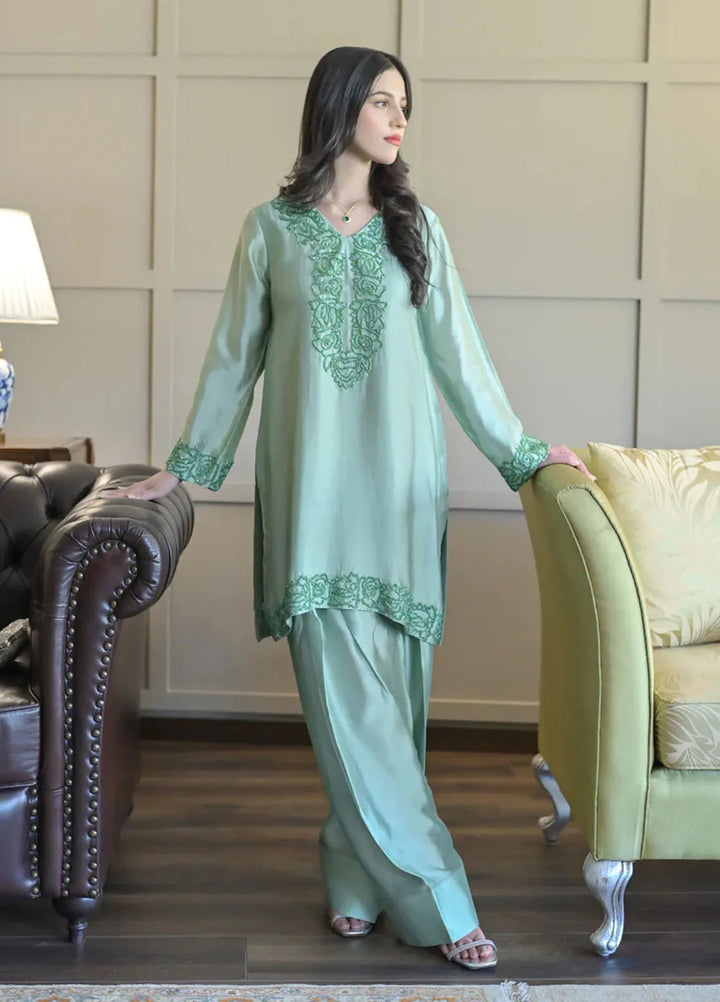 Fascino Pret Embroidered Silk 2 Piece Suit Ivy