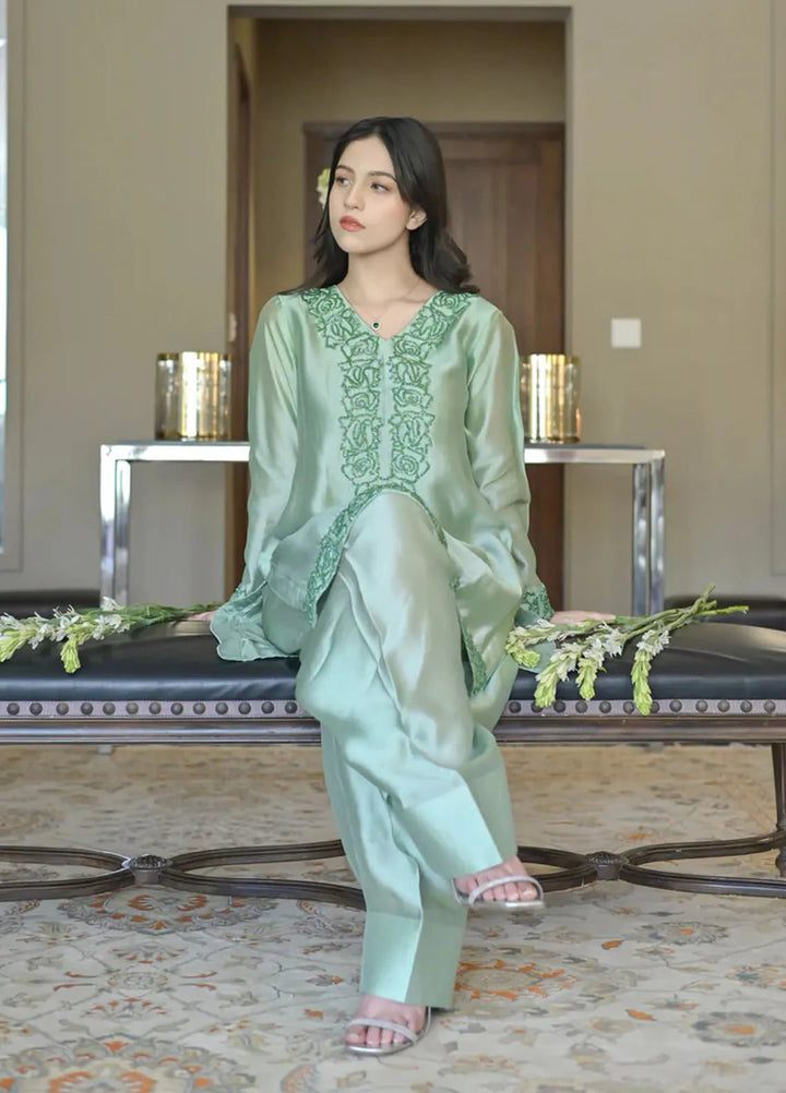 Fascino Pret Embroidered Silk 2 Piece Suit Ivy
