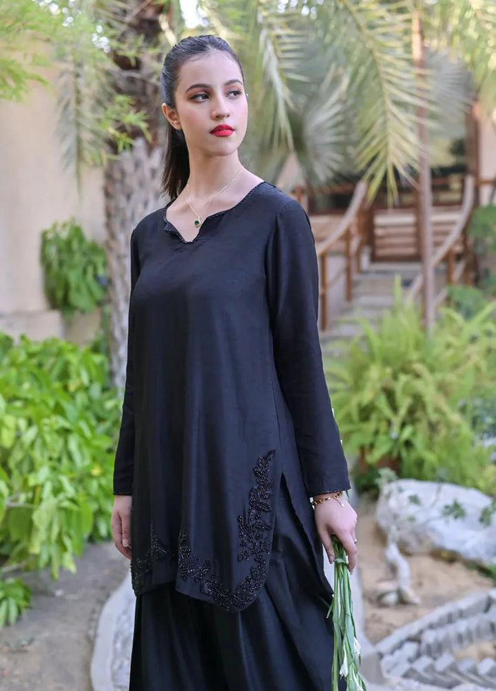 Fascino Pret Embroidered Silk 2 Piece Suit Raven