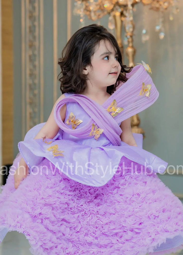 Fashion With Style Hub Pret Plain Net 1 Piece Viola Frock