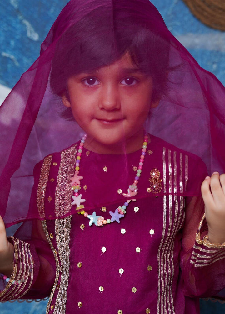 Fauve Organza Fancy 3 Piece for Girls -  FFG-018 PURPLE