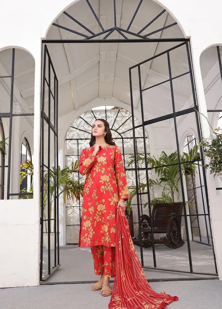 Feathers Pret Printed Lawn 3 Piece Suit Berry