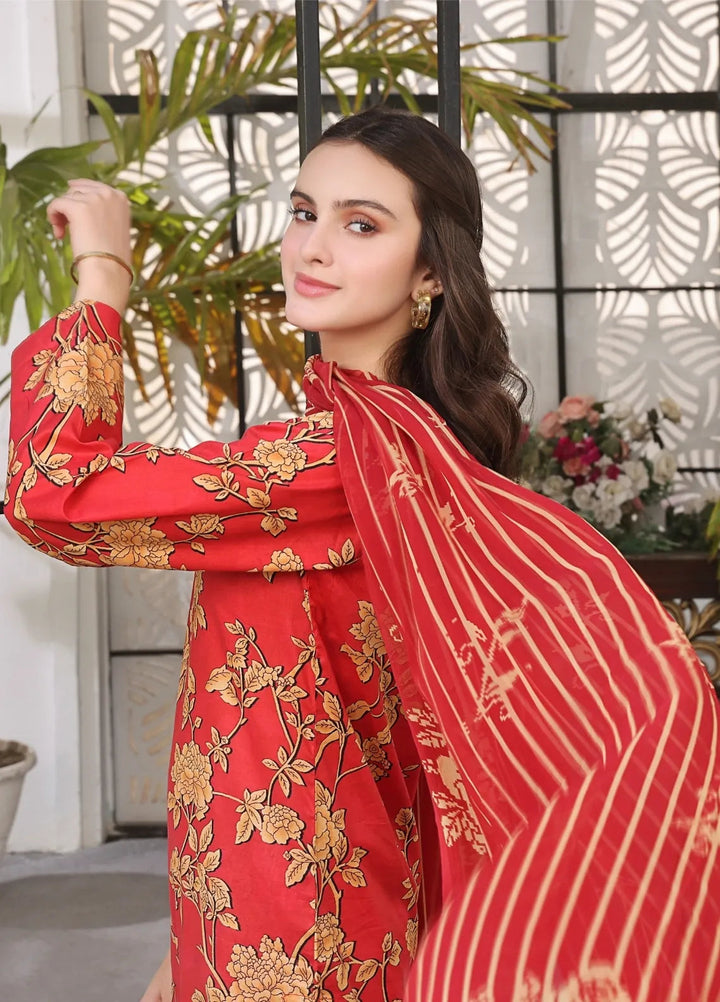 Feathers Pret Printed Lawn 3 Piece Suit Berry