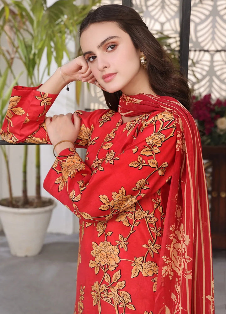 Feathers Pret Printed Lawn 3 Piece Suit Berry