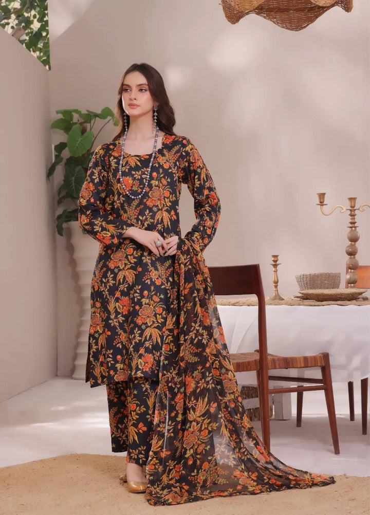 Feathers Pret Printed Lawn 3 Piece Suit Dark Noir