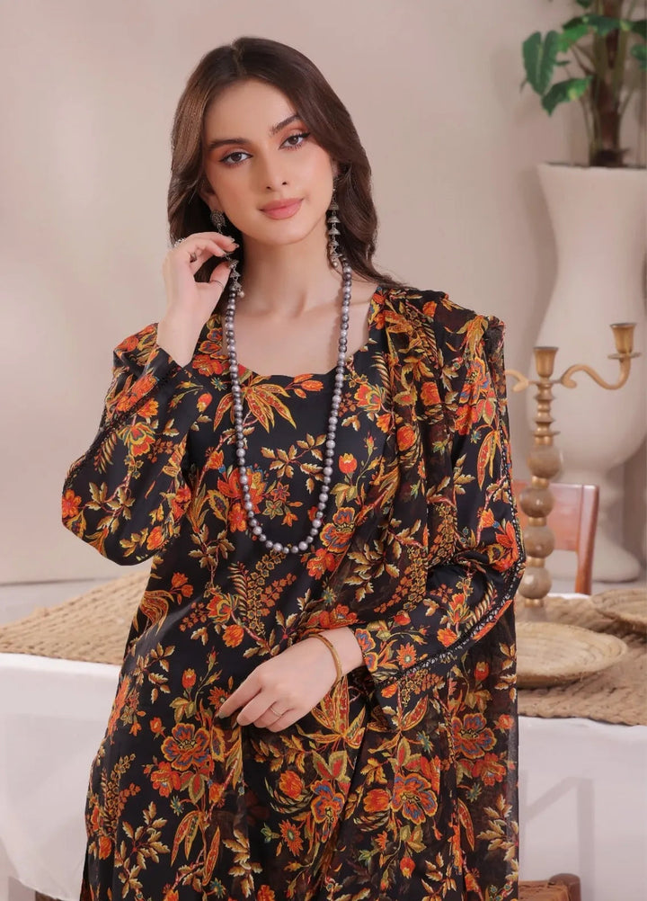 Feathers Pret Printed Lawn 3 Piece Suit Dark Noir