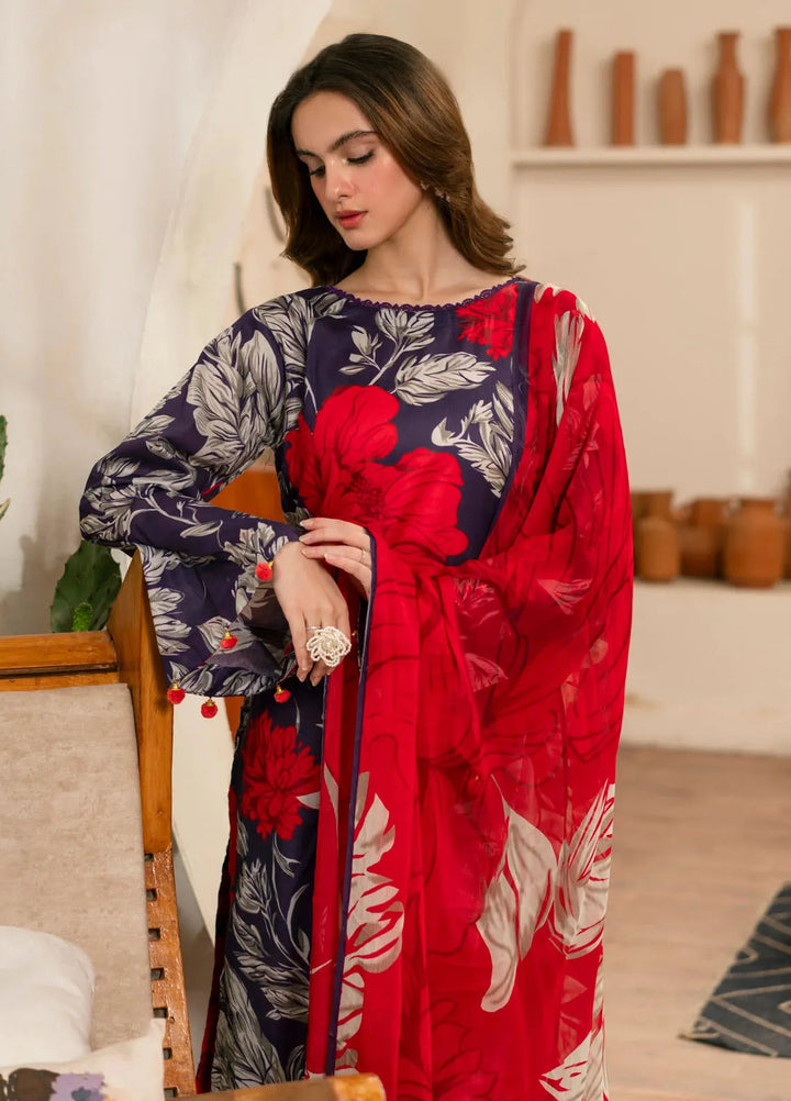 Feathers Pret Printed Lawn 3 Piece Suit Garnet