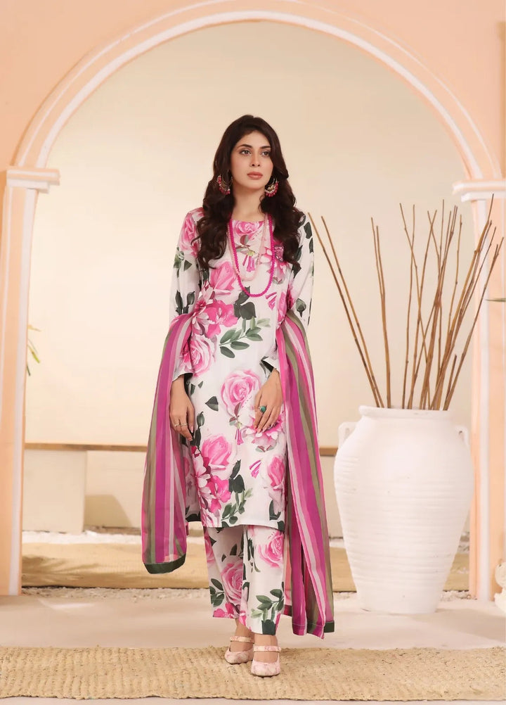 Feathers Pret Printed Lawn 3 Piece Suit Pastel Pink