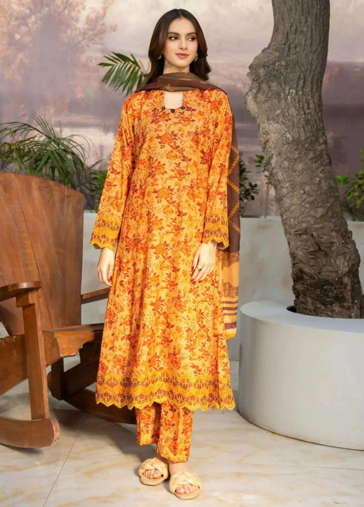 Fiona by Panache Apparel Pret Embroidered Cambric Lawn 3 Piece Suit Citrine