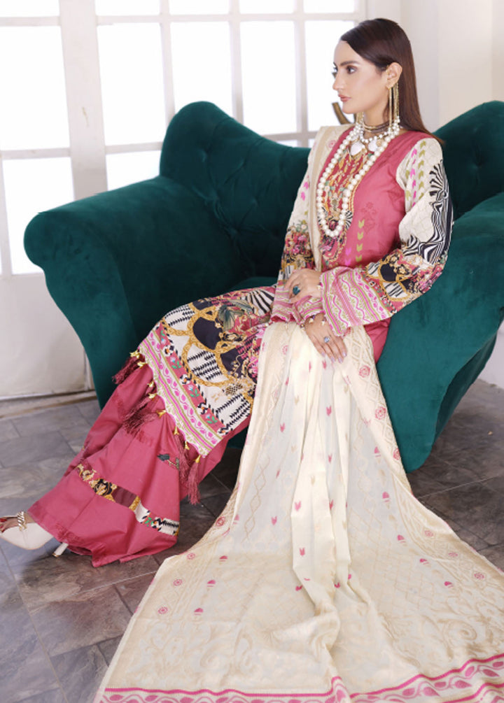 Firdous Fashion Printed Lawn Suits Unstitched 3 Piece FF24L F-10 Rose Pink - Summer Collection