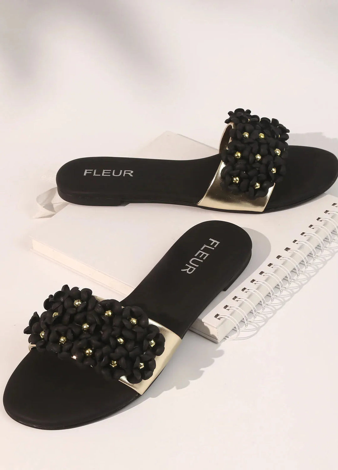 Fleur Festive Style Flats Black And Bloom Flats