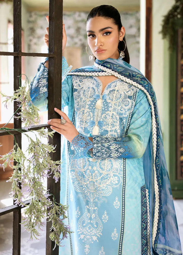 Flora by Roheenaz Printed Lawn Suit Unstitched 3 Piece RNZ24F RNP-01B Azure - Summer Collection