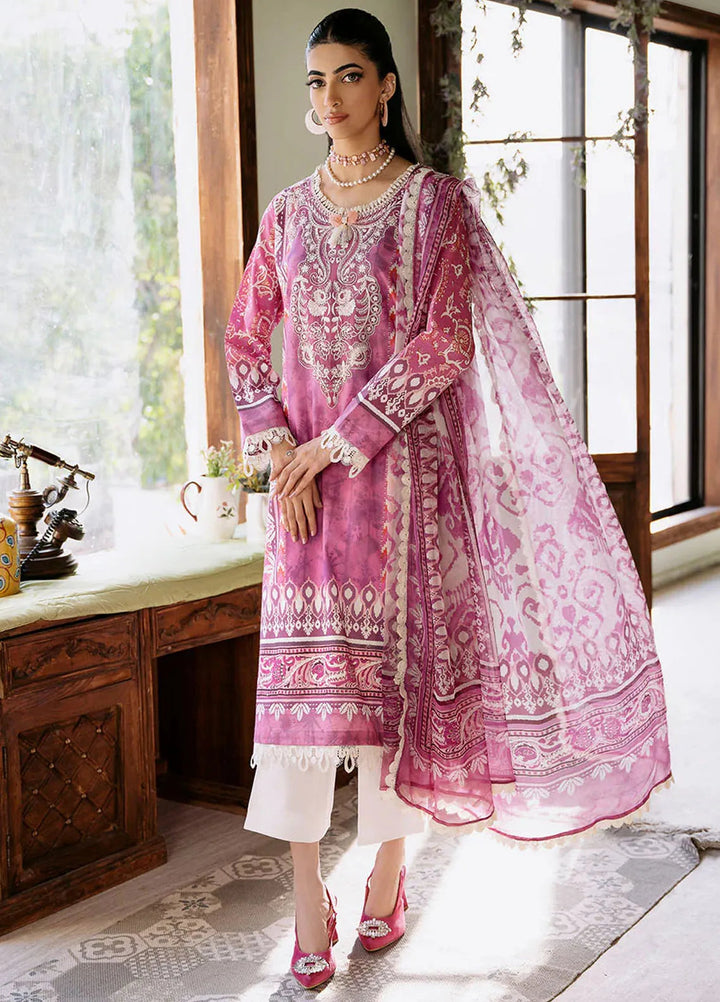 Flora by Roheenaz Printed Lawn Suit Unstitched 3 Piece RNZ24F RNP-02A Amaranth - Summer Collection