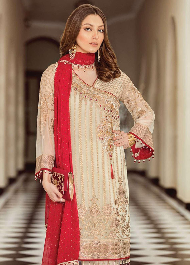 Lavish Life Style By Flossie Embroidered Chiffon Suits Unstitched 3 Piece F-408 White Opulence - Luxury Collection