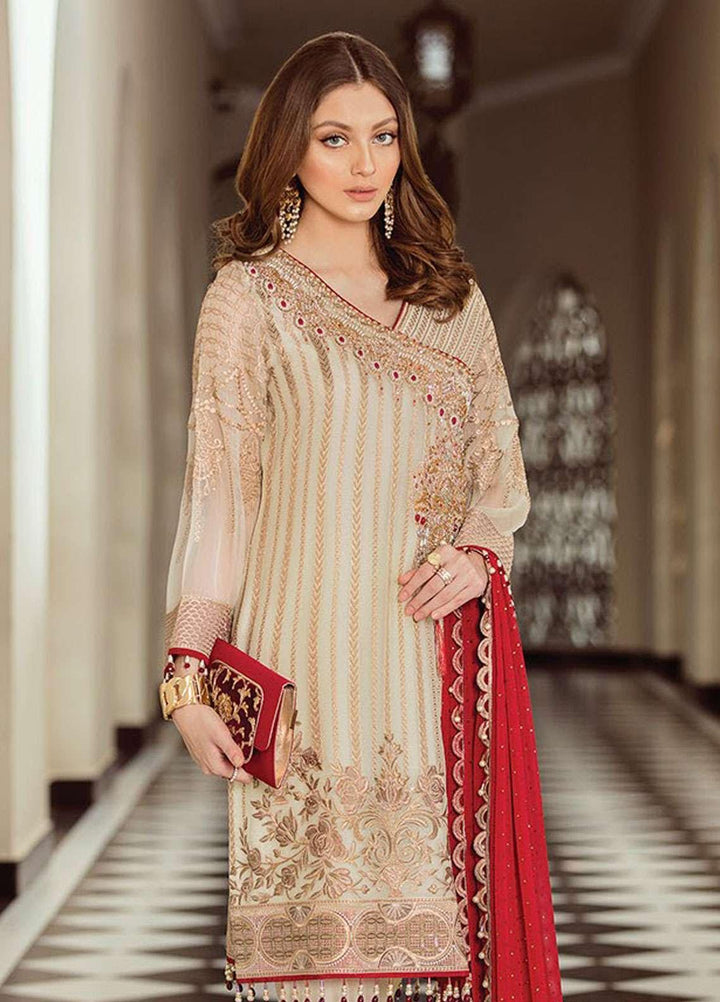 Lavish Life Style By Flossie Embroidered Chiffon Suits Unstitched 3 Piece F-408 White Opulence - Luxury Collection