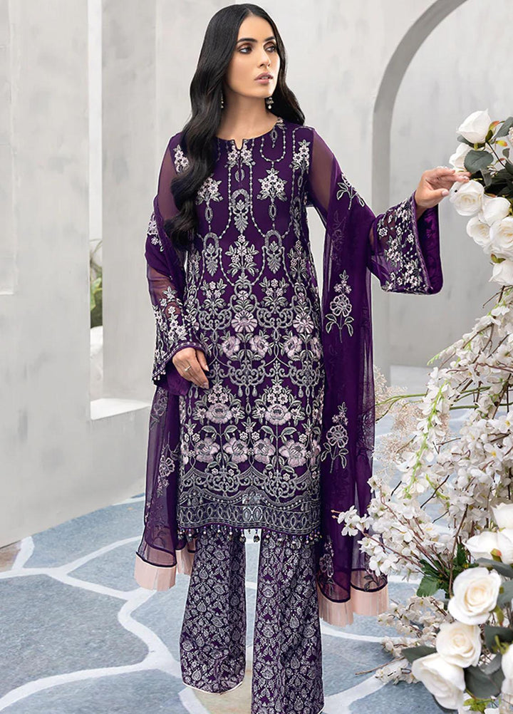 Flossie Embroidered Chiffon Suits Unstitched 3 Piece FS23EU K-1204 Lavishing Lavender - Festive Collection