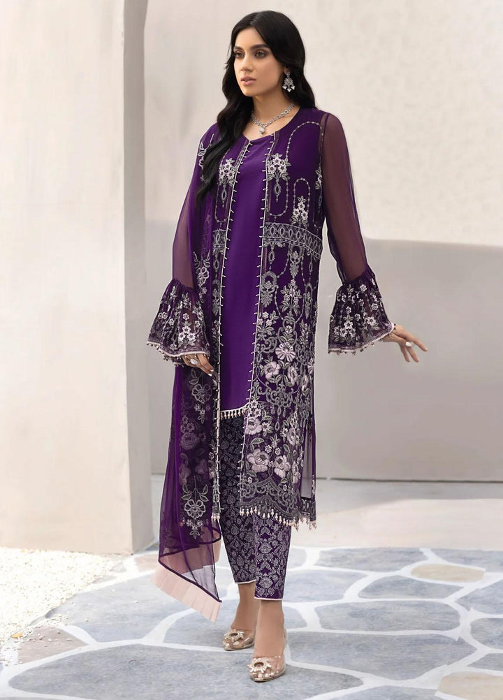 Flossie Embroidered Chiffon Suits Unstitched 3 Piece FS23EU K-1204 Lavishing Lavender - Festive Collection