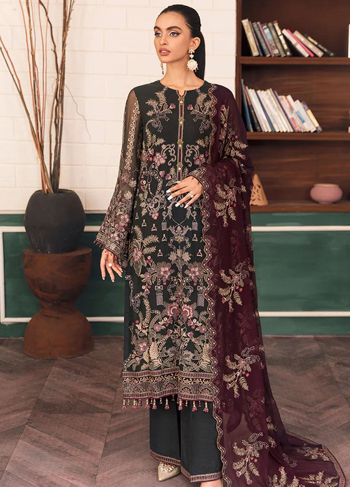 Flossie Embroidered Chiffon Suits Unstitched 3 Piece FS23EU FE-504 Crimson Charcoal Grey - Festive Collection