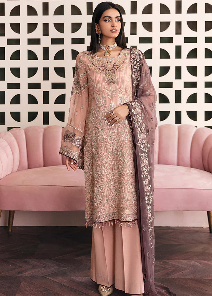 Flossie Embroidered Chiffon Suits Unstitched 3 Piece FS23EU FE-505 Picturesque Peach - Festive Collection