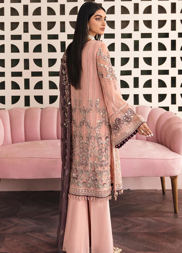 Flossie Embroidered Chiffon Suits Unstitched 3 Piece FS23EU FE-505 Picturesque Peach - Festive Collection