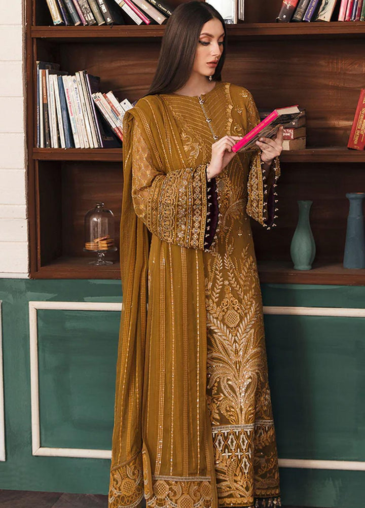 Flossie Embroidered Chiffon Suits Unstitched 3 Piece FS23EX FE-501 Fawn Queen - Festive Collection