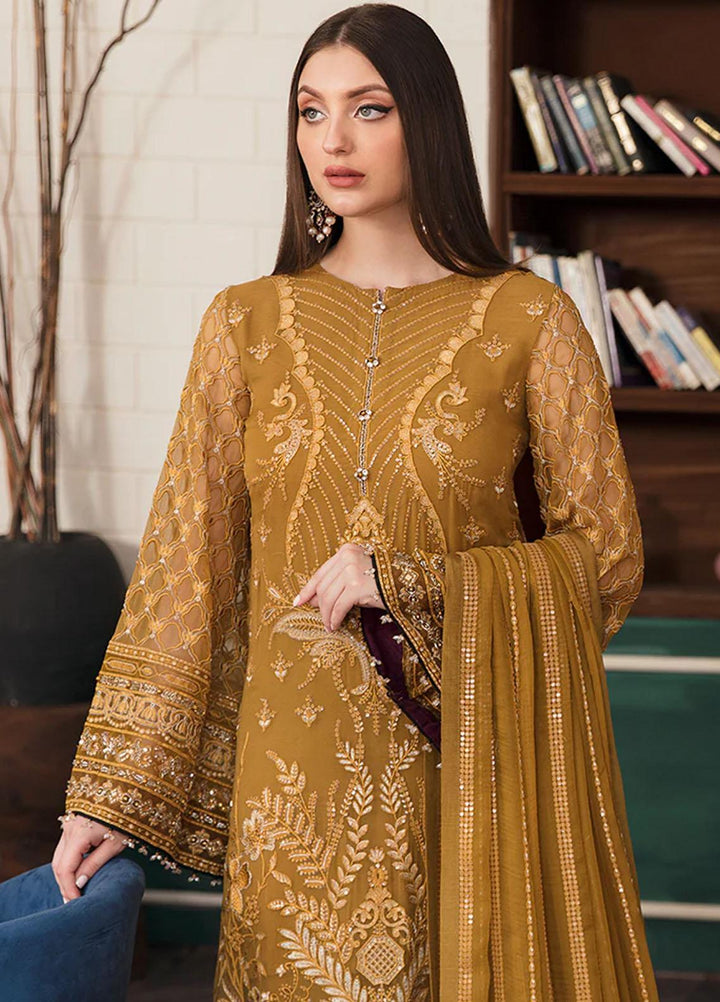 Flossie Embroidered Chiffon Suits Unstitched 3 Piece FS23EX FE-501 Fawn Queen - Festive Collection