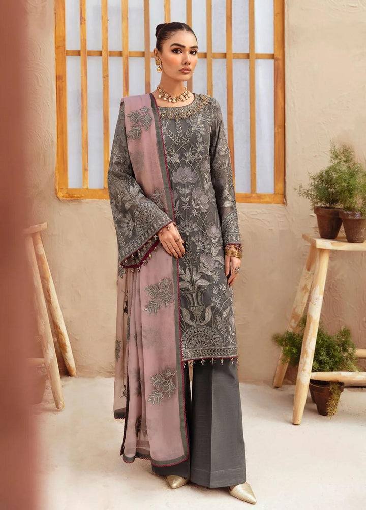 Flossie Embroidered Chiffon Suits Unstitched 3 Piece FE-408 Alloy - Luxury Collection