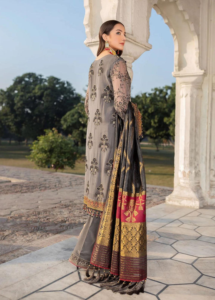 Flossie Embroidered Chiffon Suits Unstitched 3 Piece Grey Wisper - Luxury Collection