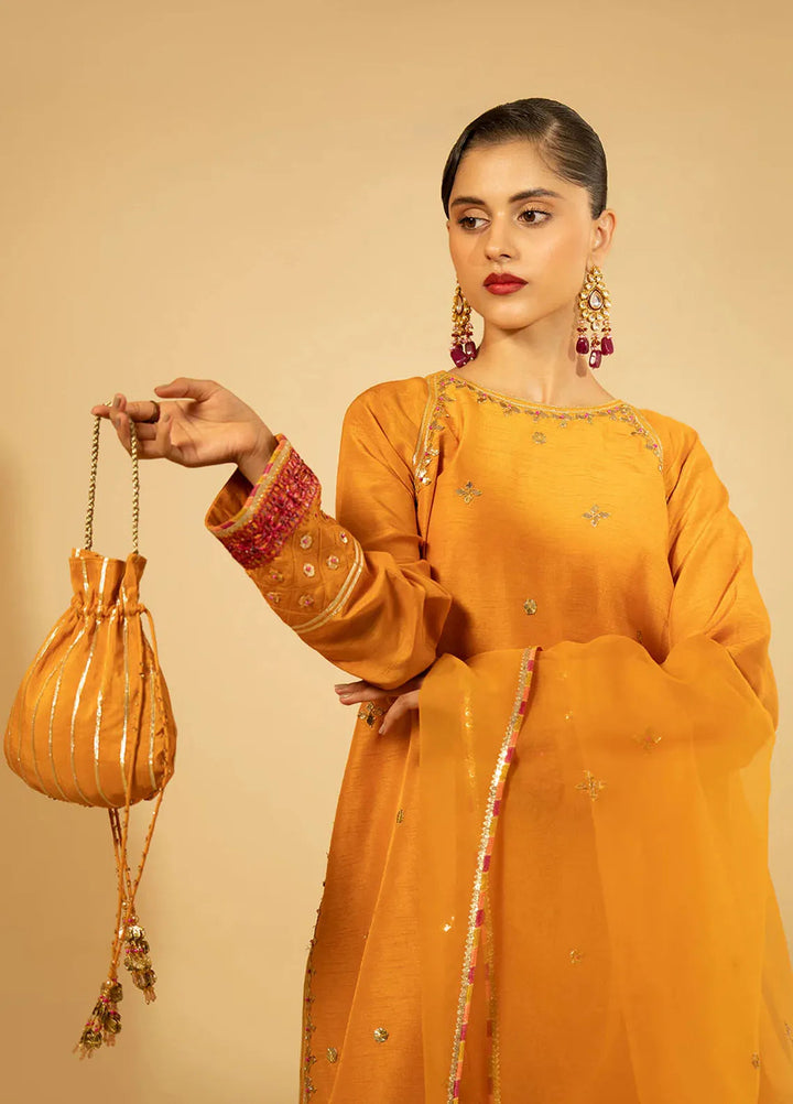 Fozia Khalid Pret Embroidered Raw Silk 3 Piece Suit Luxe Amber