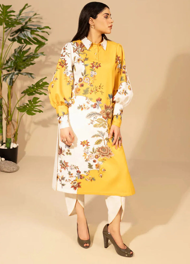 Fozia Khalid Pret Casual Khaadi Silk 2 Piece Suit Celestine