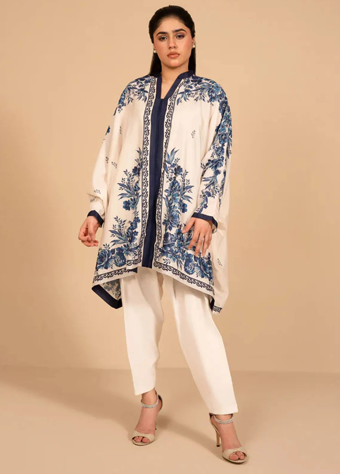 Fozia Khalid Pret Embroidered Raw Silk Kaftan Split-Tone Kaftan