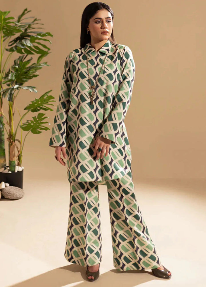 Fozia Khalid Pret Casual Khaadi Silk 2 Piece Suit Emeraude