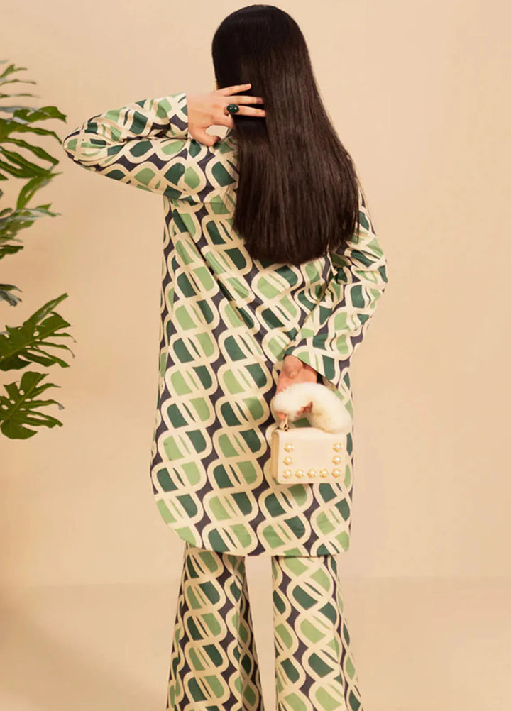 Fozia Khalid Pret Casual Khaadi Silk 2 Piece Suit Emeraude