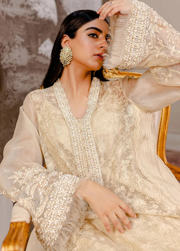 Fozia Khalid Pret Embroidered Organza 3 Piece Suit Chanterelle Beige