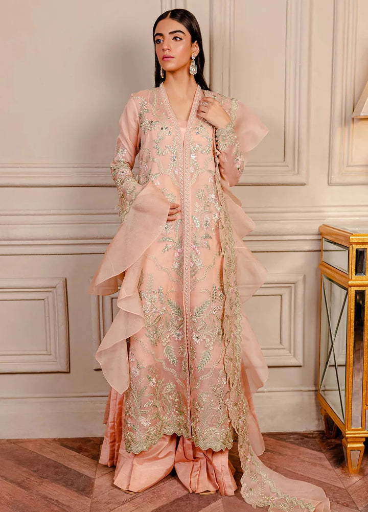 Fozia Khalid Pret Embroidered Organza 3 Piece Suit Juliet Peach