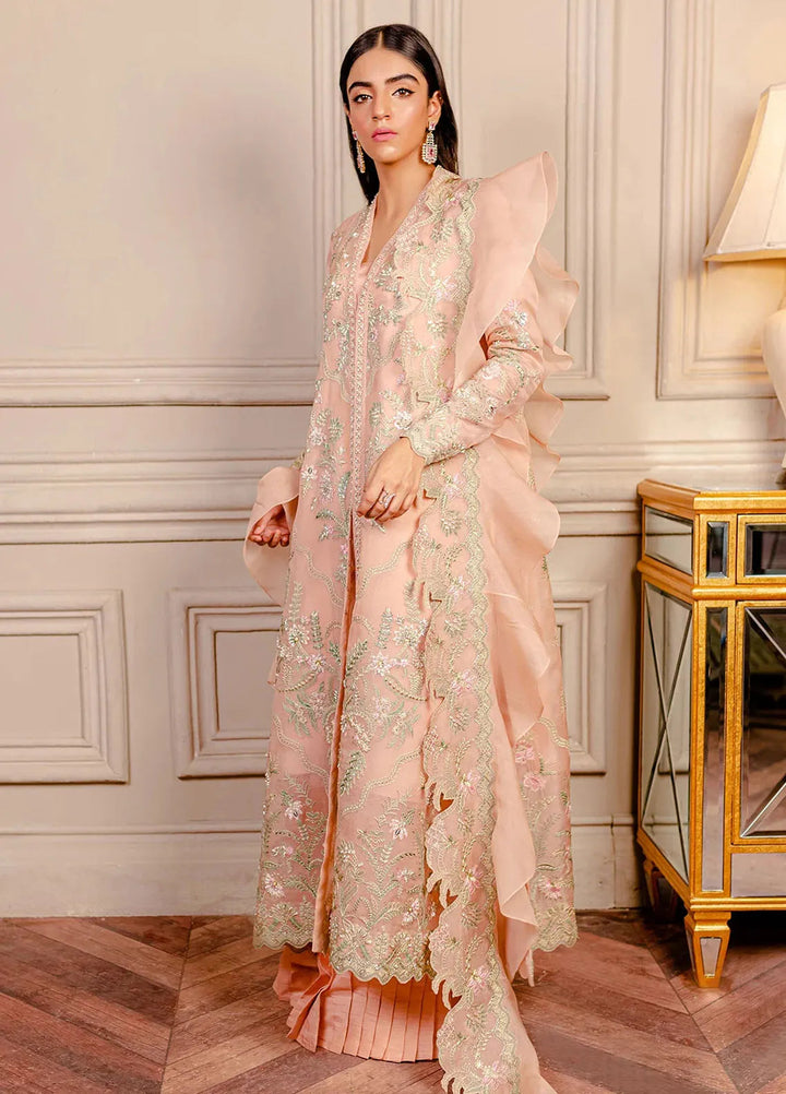 Fozia Khalid Pret Embroidered Organza 3 Piece Suit Juliet Peach