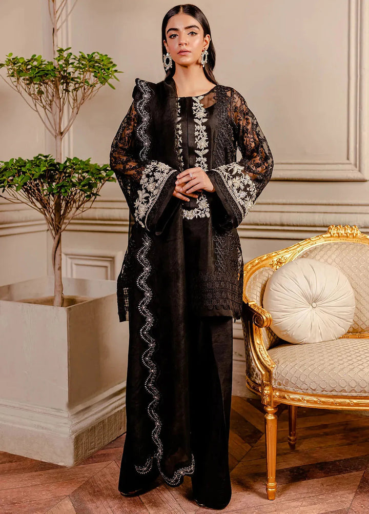 Fozia Khalid Pret Embroidered Organza 3 Piece Suit Raven Black