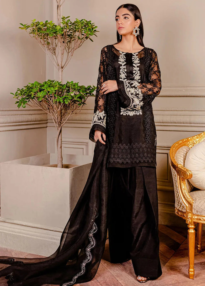 Fozia Khalid Pret Embroidered Organza 3 Piece Suit Raven Black