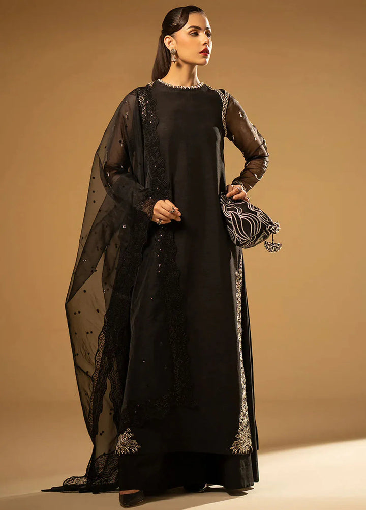 Fozia Khalid Pret Embroidered Raw Silk 3 Piece Suit Black Swan