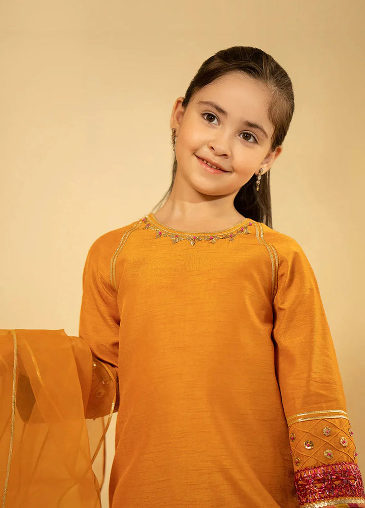 Fozia Khalid Pret Embroidered Raw Silk 3 Piece Suit For Kids Luxe Amber